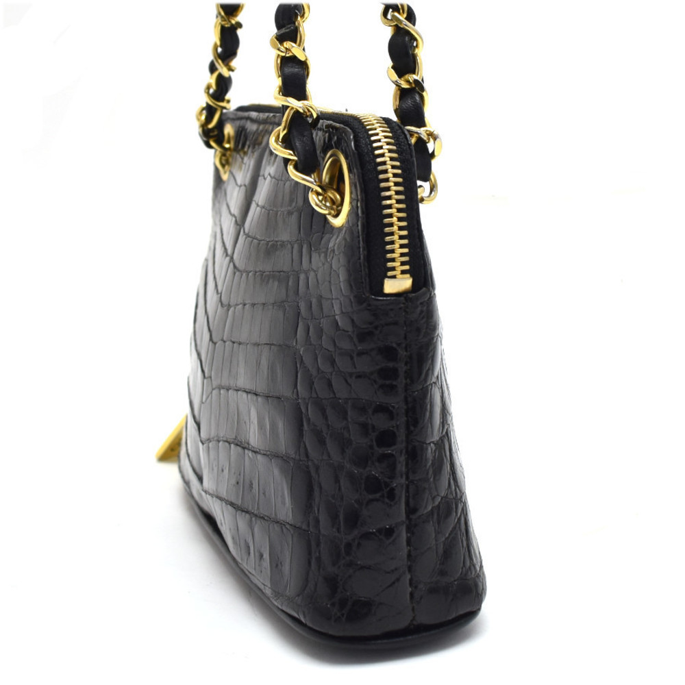 Chanel bag black chain mini crocodile